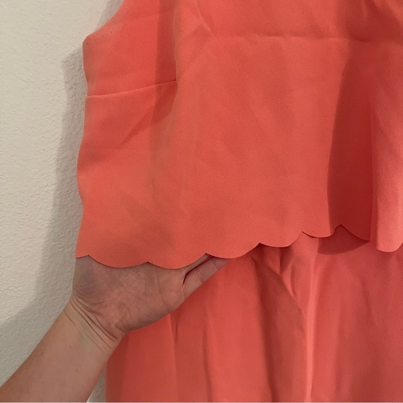 Ann Taylor LOFT Coral Salmon Pink Scallop Layered Sleeveless Womens Dress - Picture 3 of 7
